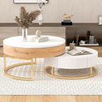 Tables basses gigognes rondes modernes à plateau relevable avec 2 tiroirs Blanc et Noir