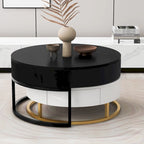 Tables basses gigognes rondes modernes à plateau relevable avec 2 tiroirs Blanc et Noir