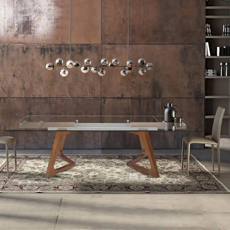  transparent Glass Top with Wood Leg Extendable Dining Table - 63/94.5*35.43*29.53 inches