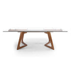 Table à manger extensible avec plateau en verre transparent et pieds en bois - 160/240 x 90 x 75 cm