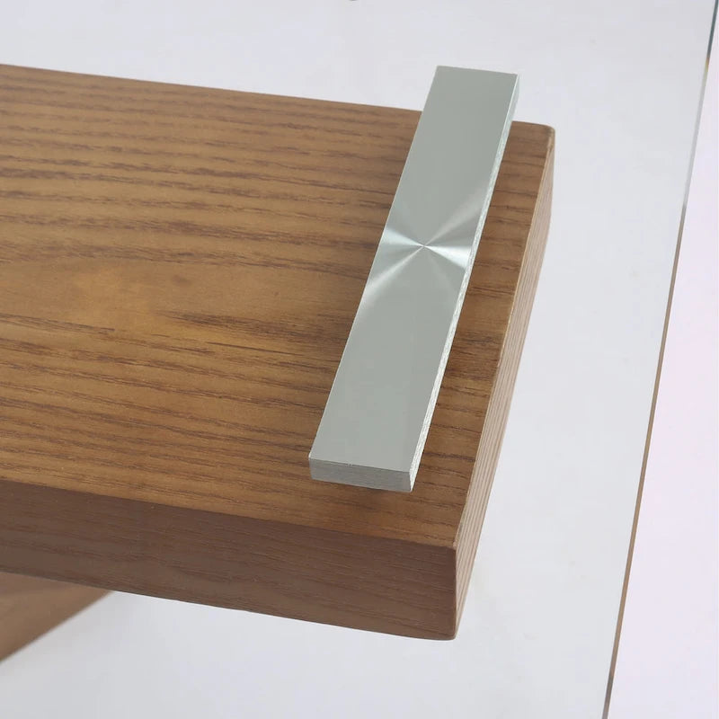 Table à manger extensible avec plateau en verre transparent et pieds en bois - 160/240 x 90 x 75 cm