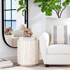 Distressed White Teak Wood Plank Drum Table by 