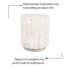 Table basse cylindrique en teck blanc vieilli par