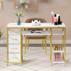 Coiffeuse de maquillage et bureau d'ordinateur avec 3 tiroirs en tissu, poste de travail pour l'art des ongles