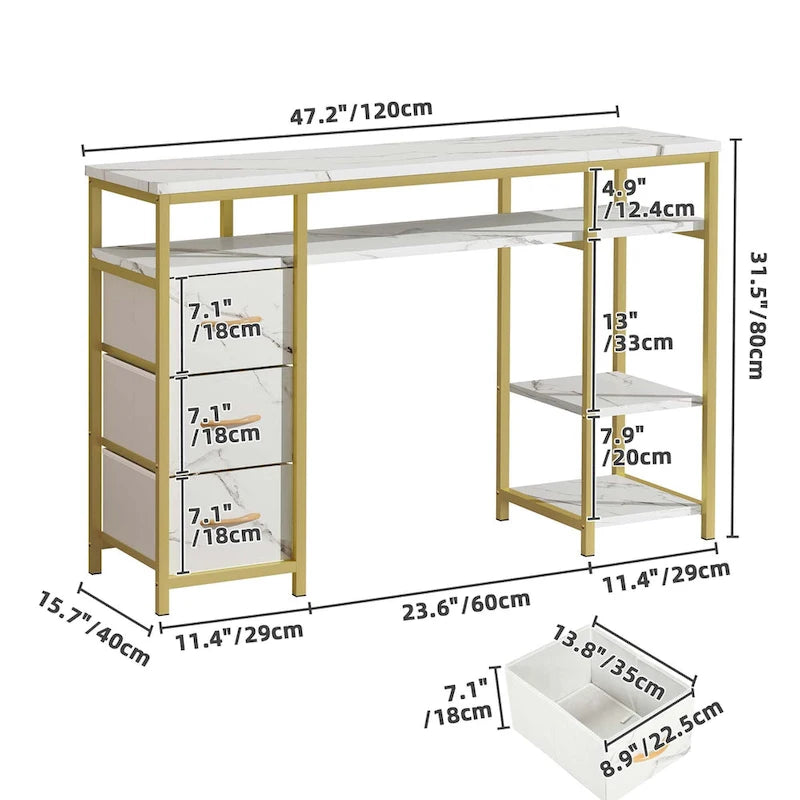  Makeup Vanity Table Computer Desk with 3 Fabric Drawers,Nail Art Desk Workstation