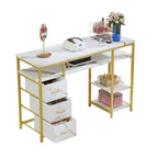 Coiffeuse de maquillage et bureau d'ordinateur avec 3 tiroirs en tissu, poste de travail pour l'art des ongles