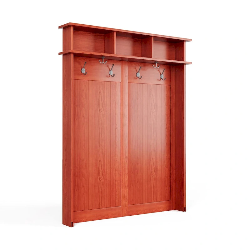 Meuble d'entrée en bois massif avec rangement à chaussures et 2 bacs