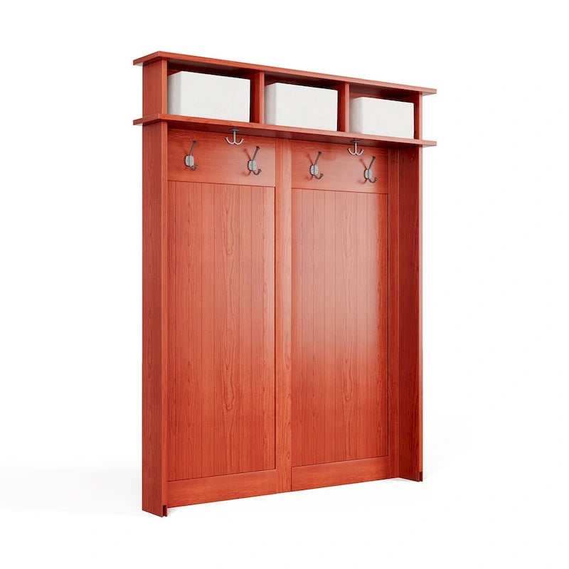 Meuble d'entrée en bois massif avec rangement à chaussures et 2 bacs