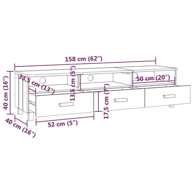 Meuble TV Banc TV Bahut Meuble de Rangement Armoire HAMAR Pin Massif - 62.2x15.7x15.7