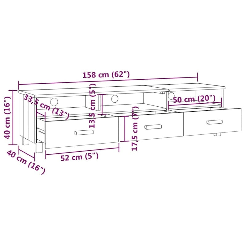 Meuble TV Banc TV Bahut Meuble de Rangement Armoire HAMAR Pin Massif - 62.2x15.7x15.7