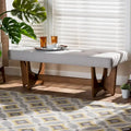 Banc Theo en tissu d'ameublement moderne du milieu du siècle, finition noyer - 17,9 haut x 48,8 large x 18,3 profond