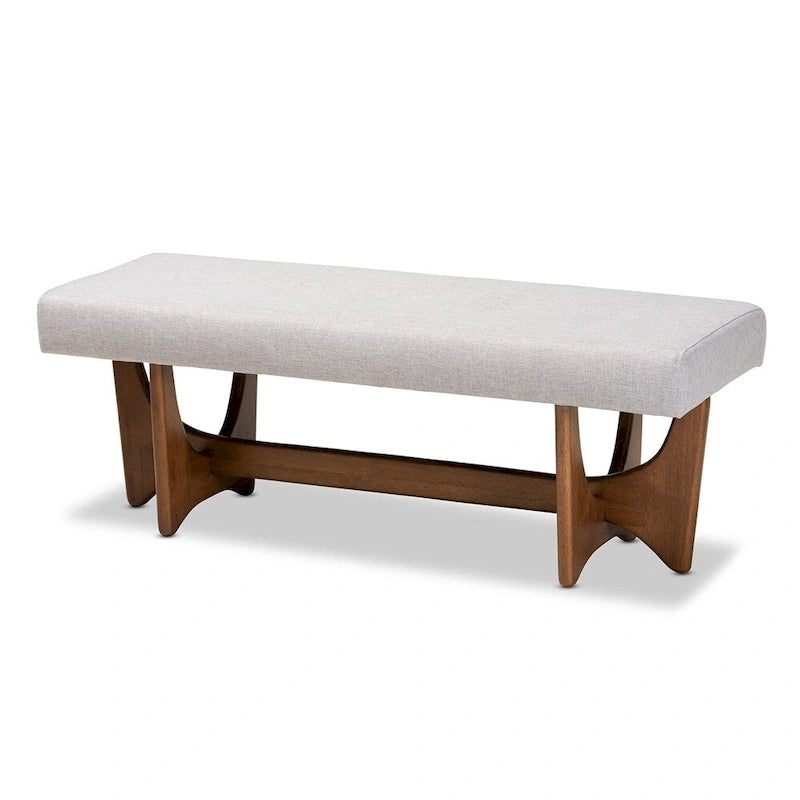 Banc Theo en tissu d'ameublement moderne du milieu du siècle, finition noyer - 17,9 haut x 48,8 large x 18,3 profond