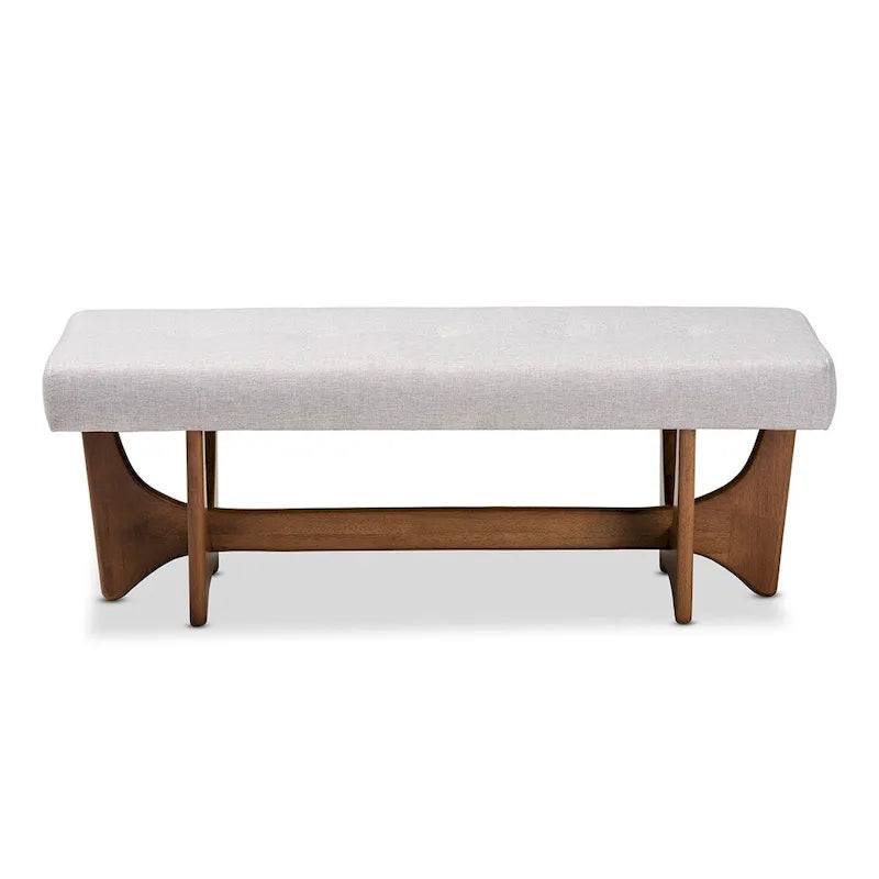Banc Theo en tissu d'ameublement moderne du milieu du siècle, finition noyer - 17,9 haut x 48,8 large x 18,3 profond