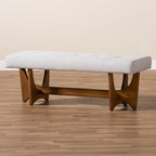 Banc Theo en tissu d'ameublement moderne du milieu du siècle, finition noyer - 17,9 haut x 48,8 large x 18,3 profond