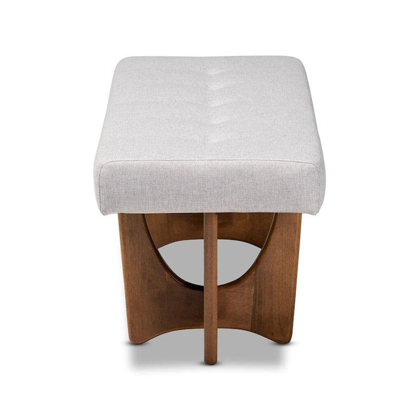 Banc Theo en tissu d'ameublement moderne du milieu du siècle, finition noyer - 17,9 haut x 48,8 large x 18,3 profond