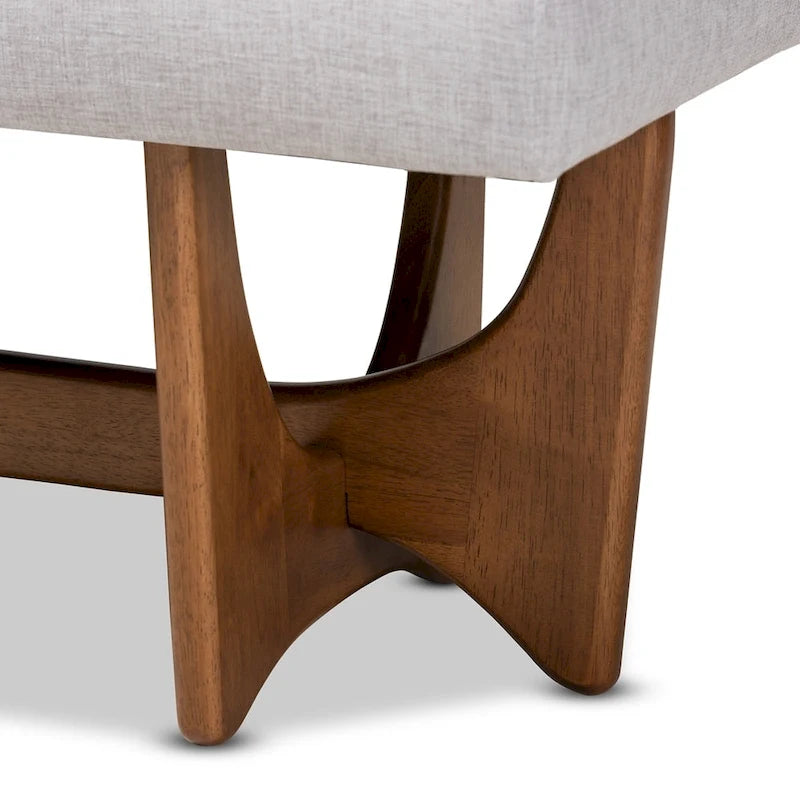 Banc Theo en tissu d'ameublement moderne du milieu du siècle, finition noyer - 17,9 haut x 48,8 large x 18,3 profond