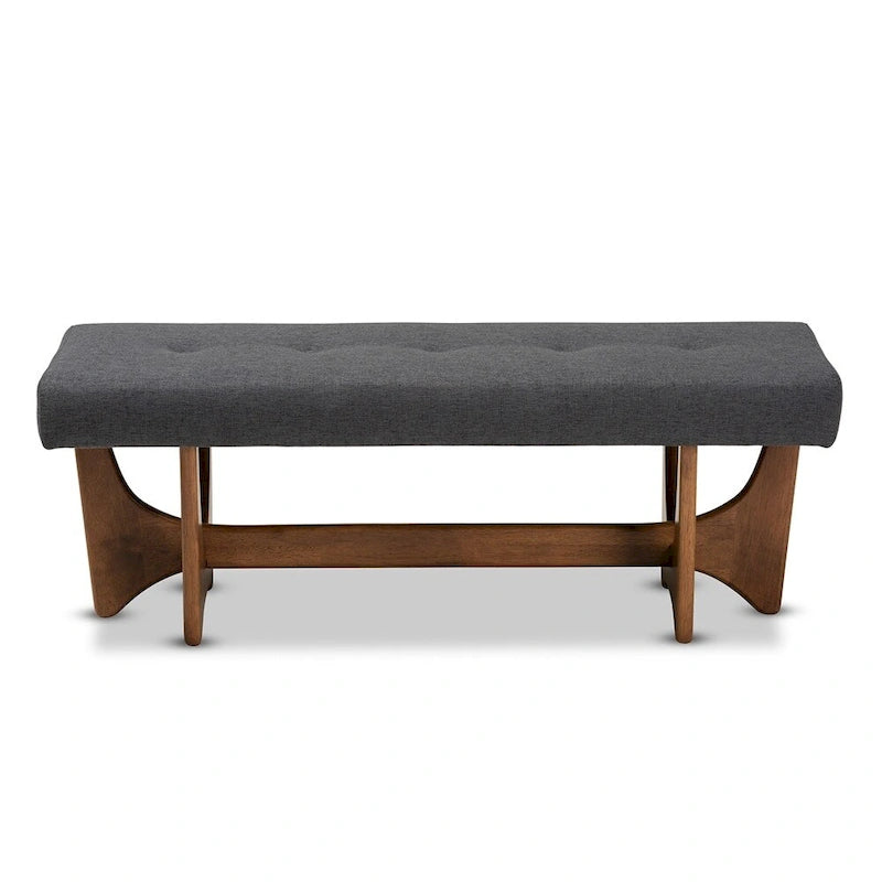 Banc Theo en tissu d'ameublement moderne du milieu du siècle, finition noyer - 17,9 haut x 48,8 large x 18,3 profond