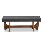 Banc Theo en tissu d'ameublement moderne du milieu du siècle, finition noyer - 17,9 haut x 48,8 large x 18,3 profond