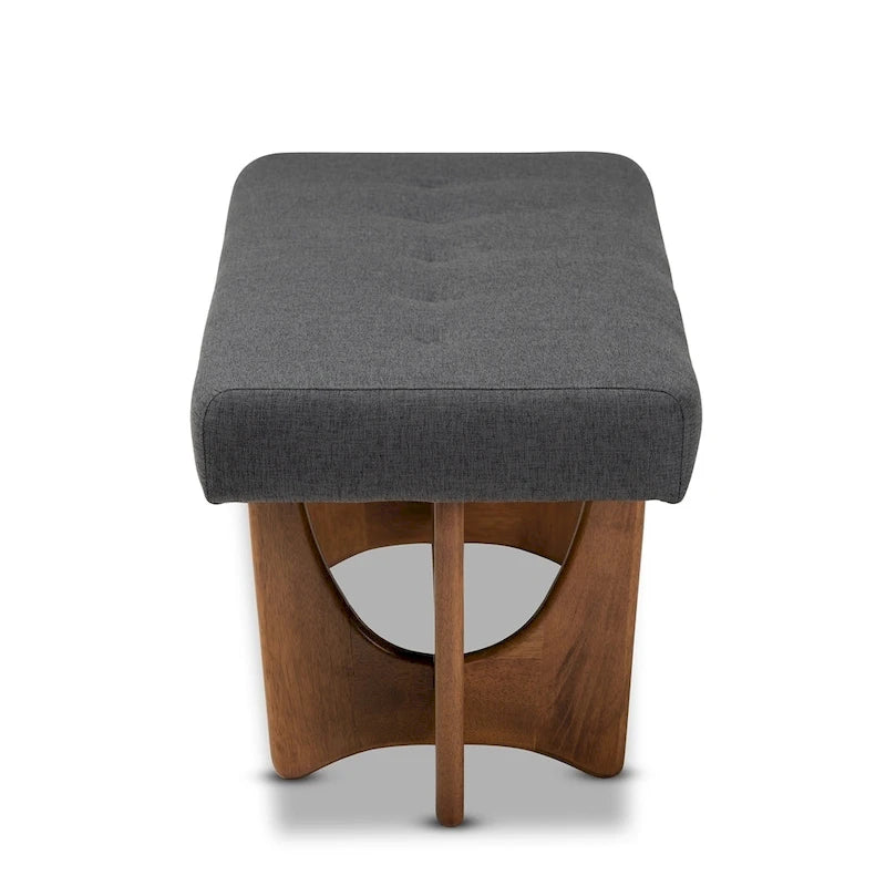 Banc Theo en tissu d'ameublement moderne du milieu du siècle, finition noyer - 17,9 haut x 48,8 large x 18,3 profond