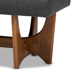 Banc Theo en tissu d'ameublement moderne du milieu du siècle, finition noyer - 17,9 haut x 48,8 large x 18,3 profond