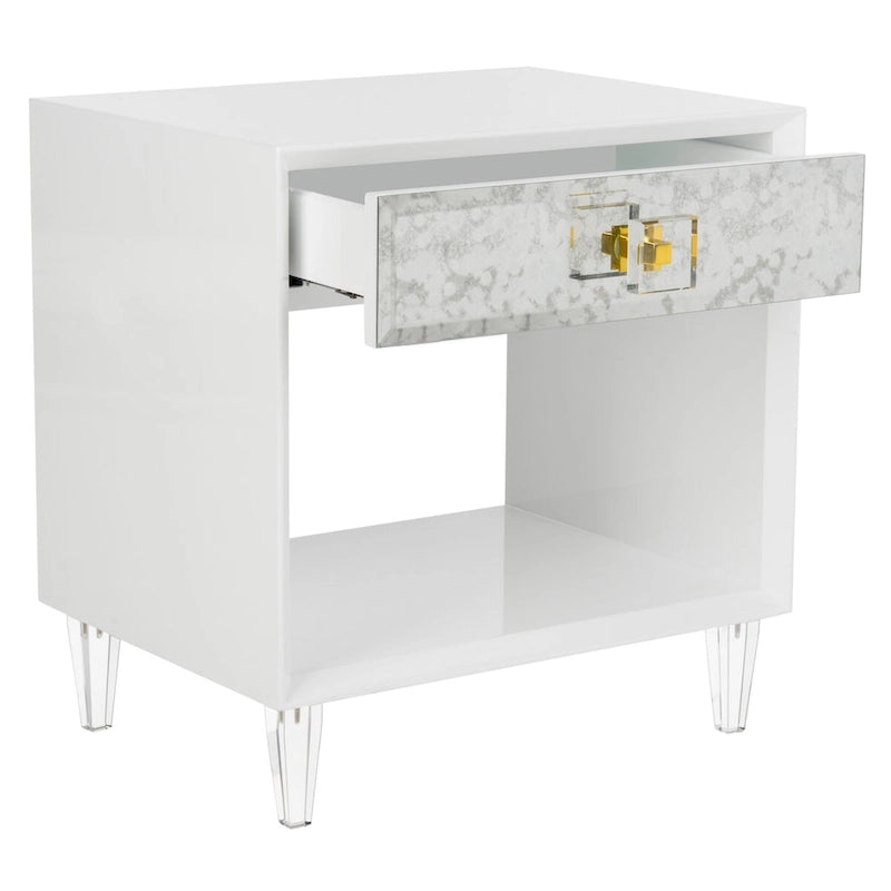 Table d'appoint Couture Myrthe Eglomise - Blanc - 24 L x 18 P x 25 H - 24Lx18Px25H