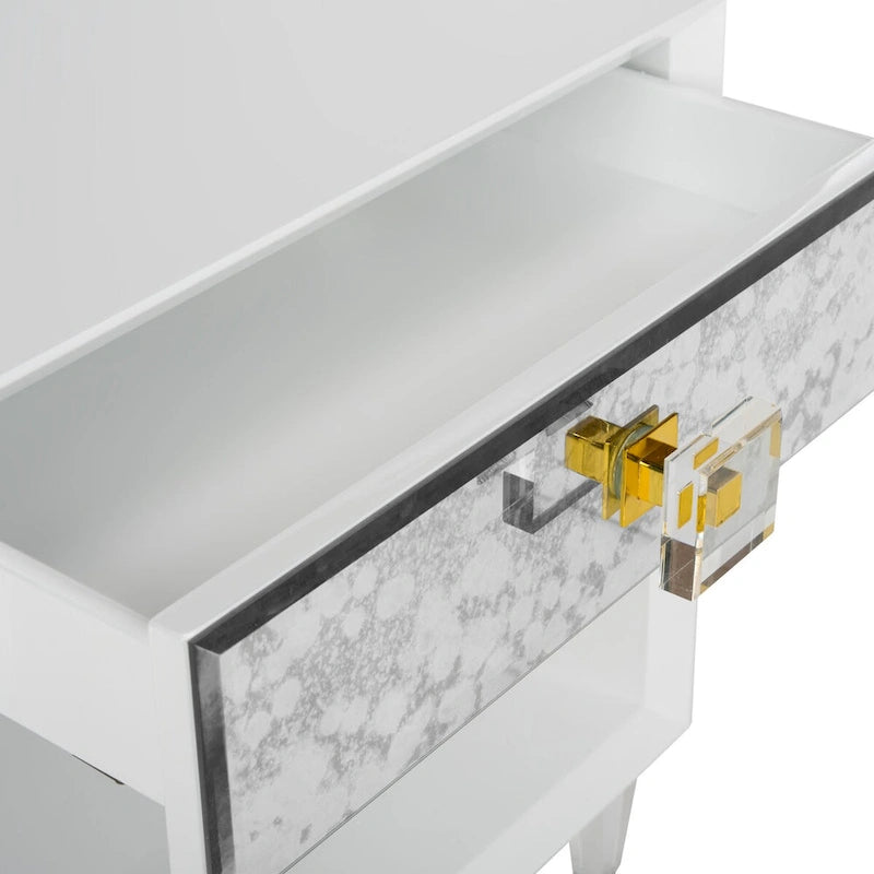 Table d'appoint Couture Myrthe Eglomise - Blanc - 24 L x 18 P x 25 H - 24Lx18Px25H