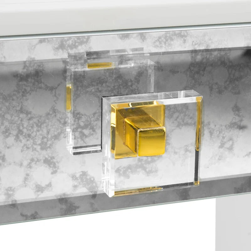 Table d'appoint Couture Myrthe Eglomise - Blanc - 24 L x 18 P x 25 H - 24Lx18Px25H