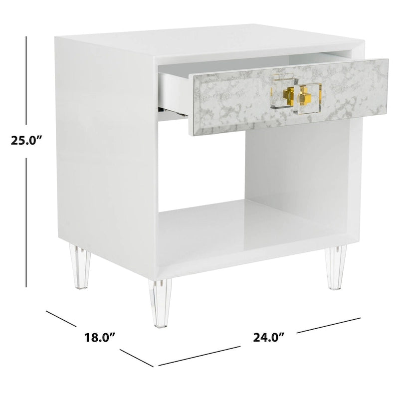 Table d'appoint Couture Myrthe Eglomise - Blanc - 24 L x 18 P x 25 H - 24Lx18Px25H