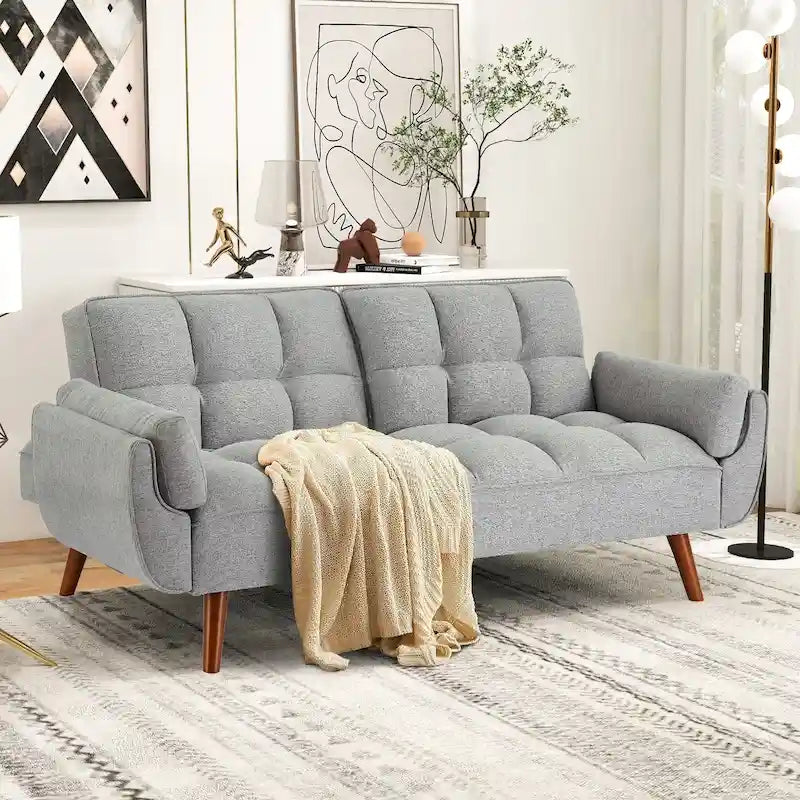 Futon convertible, canapé-lit pliant inclinable pour salon avec 2 oreillers/accoudoirs