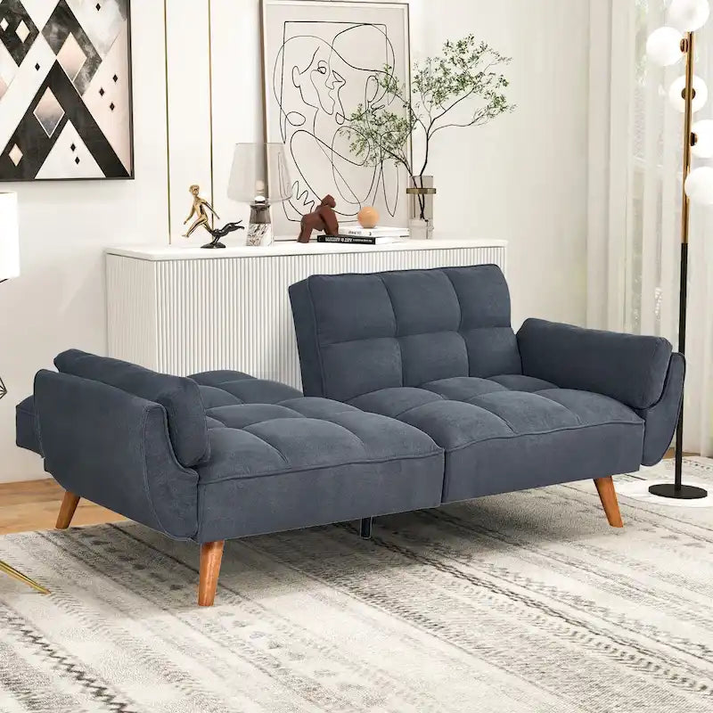 Futon convertible, canapé-lit pliant inclinable pour salon avec 2 oreillers/accoudoirs