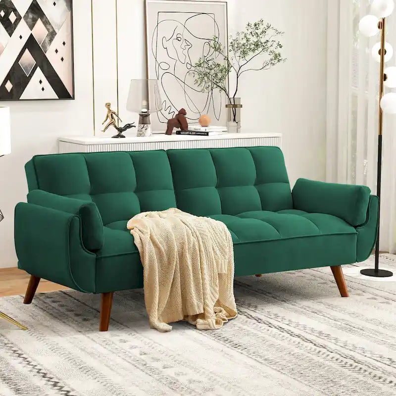 Futon convertible, canapé-lit pliant inclinable pour salon avec 2 oreillers/accoudoirs