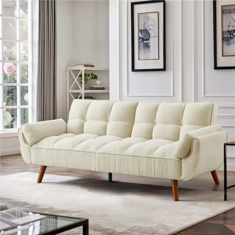 Futon convertible, canapé-lit pliant inclinable pour salon avec 2 oreillers/accoudoirs