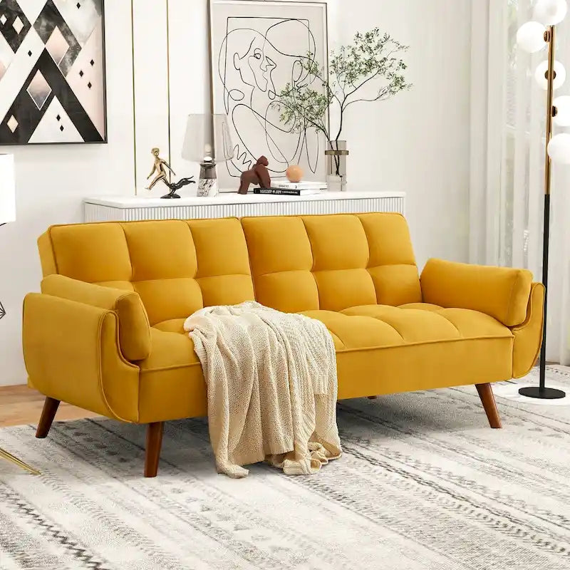 Futon convertible, canapé-lit pliant inclinable pour salon avec 2 oreillers/accoudoirs