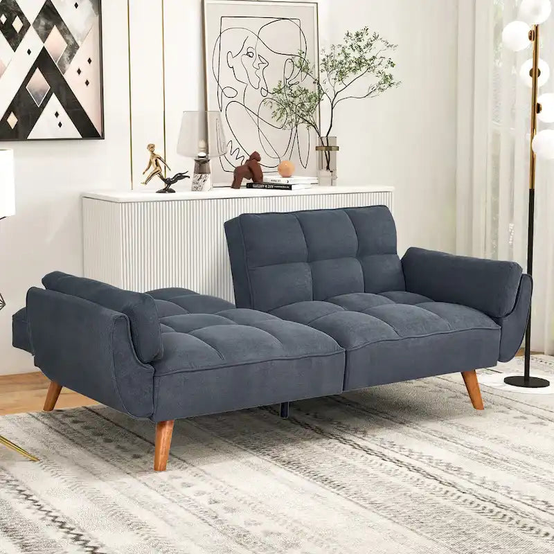 Futon convertible, canapé-lit pliant inclinable pour salon avec 2 oreillers/accoudoirs