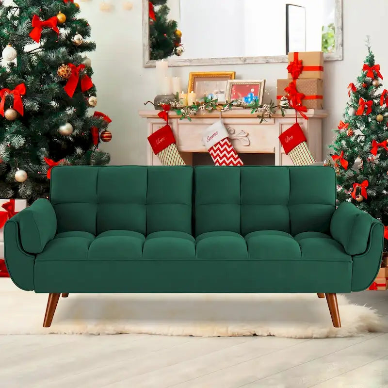Futon convertible, canapé-lit pliant inclinable pour salon avec 2 oreillers/accoudoirs