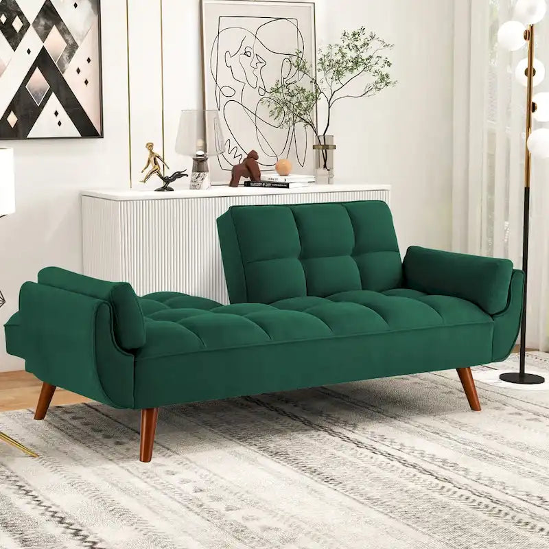 Futon convertible, canapé-lit pliant inclinable pour salon avec 2 oreillers/accoudoirs