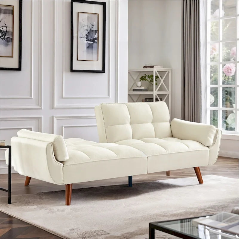 Futon convertible, canapé-lit pliant inclinable pour salon avec 2 oreillers/accoudoirs