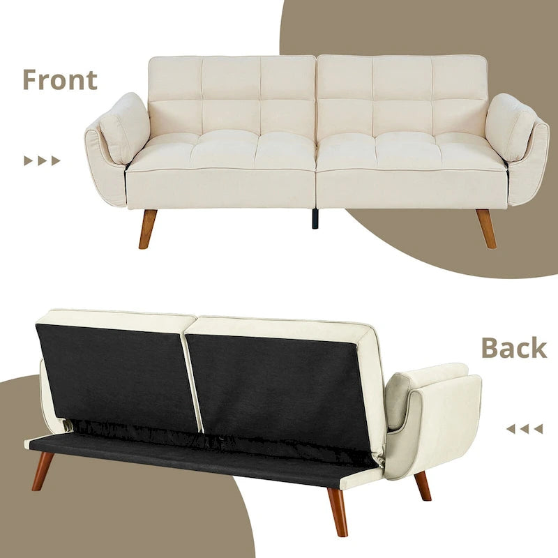 Futon convertible, canapé-lit pliant inclinable pour salon avec 2 oreillers/accoudoirs