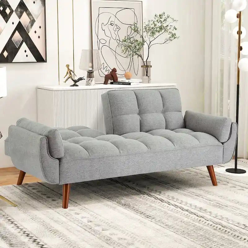 Futon convertible, canapé-lit pliant inclinable pour salon avec 2 oreillers/accoudoirs