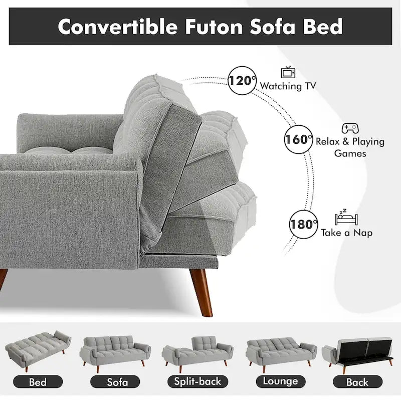 Futon convertible, canapé-lit pliant inclinable pour salon avec 2 oreillers/accoudoirs