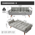 Futon convertible, canapé-lit pliant inclinable pour salon avec 2 oreillers/accoudoirs