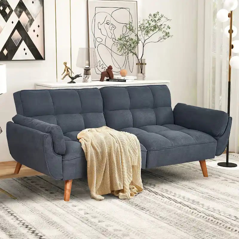 Futon convertible, canapé-lit pliant inclinable pour salon avec 2 oreillers/accoudoirs
