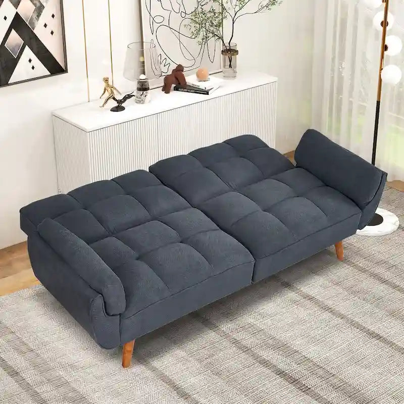 Futon convertible, canapé-lit pliant inclinable pour salon avec 2 oreillers/accoudoirs