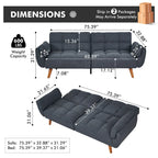 Futon convertible, canapé-lit pliant inclinable pour salon avec 2 oreillers/accoudoirs