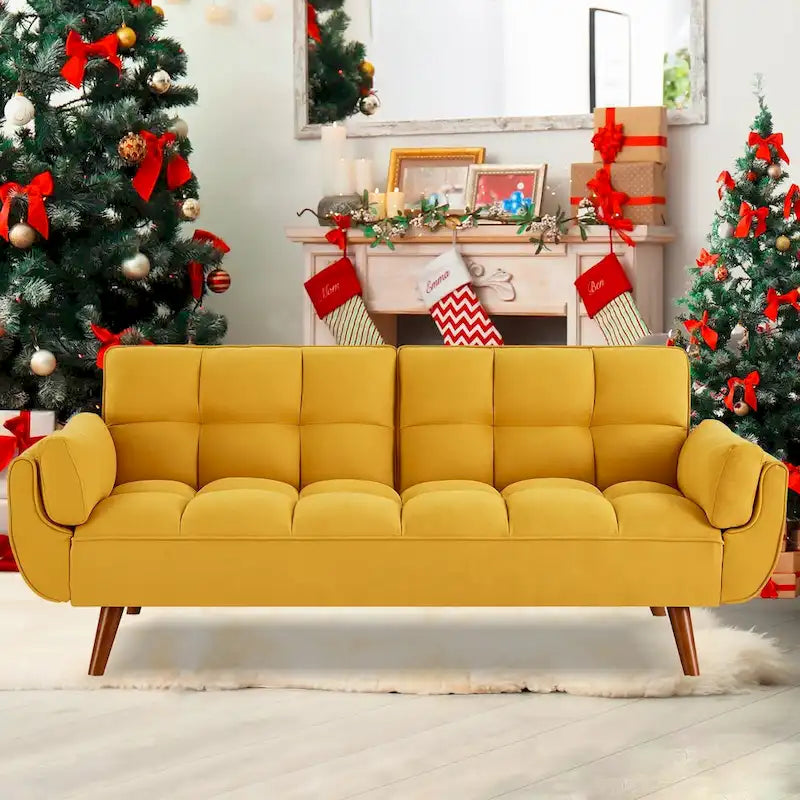 Futon convertible, canapé-lit pliant inclinable pour salon avec 2 oreillers/accoudoirs