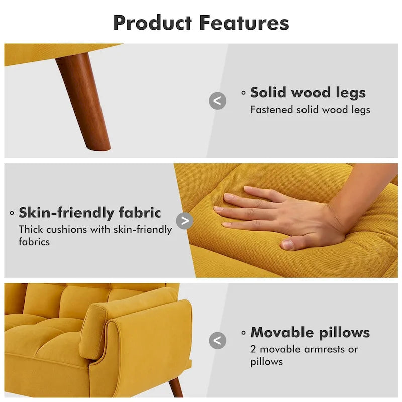Futon convertible, canapé-lit pliant inclinable pour salon avec 2 oreillers/accoudoirs