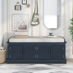 Banc à chaussures avec rangement, 4 portes et étagères réglables, coussin amovible