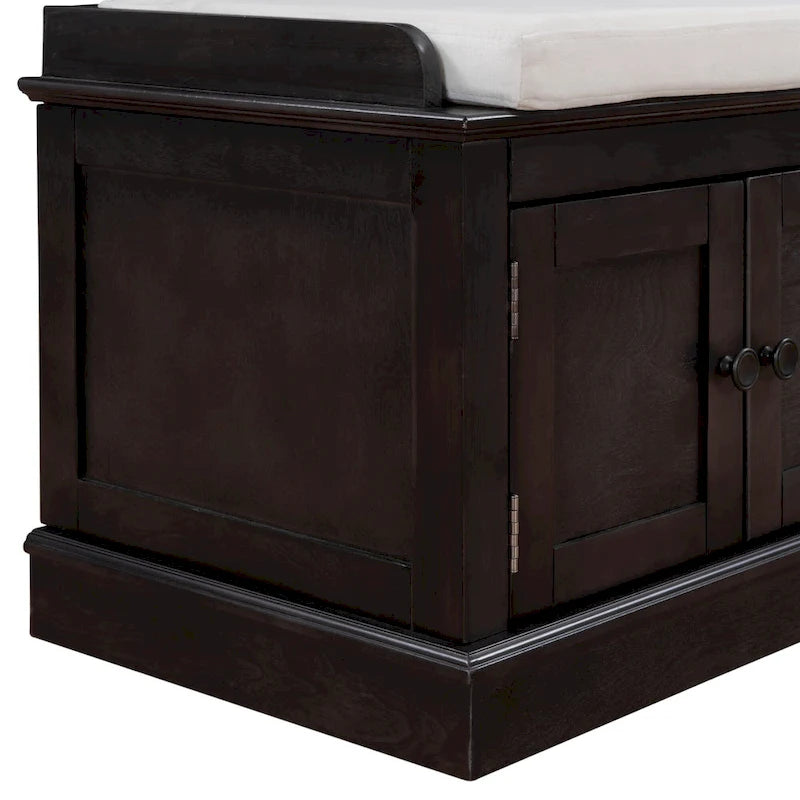 Banc à chaussures avec rangement, 4 portes et étagères réglables, coussin amovible