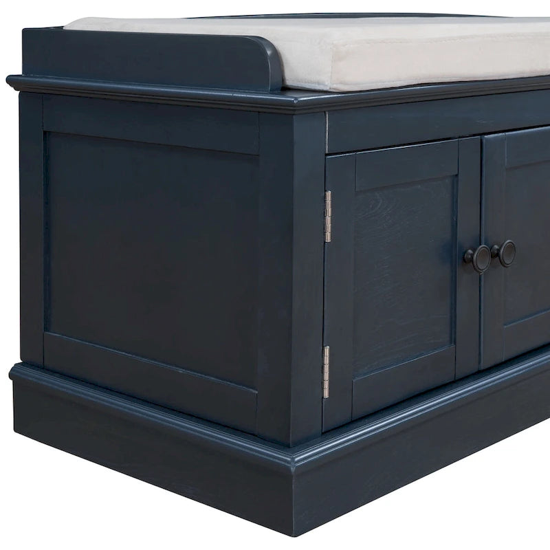 Banc à chaussures avec rangement, 4 portes et étagères réglables, coussin amovible