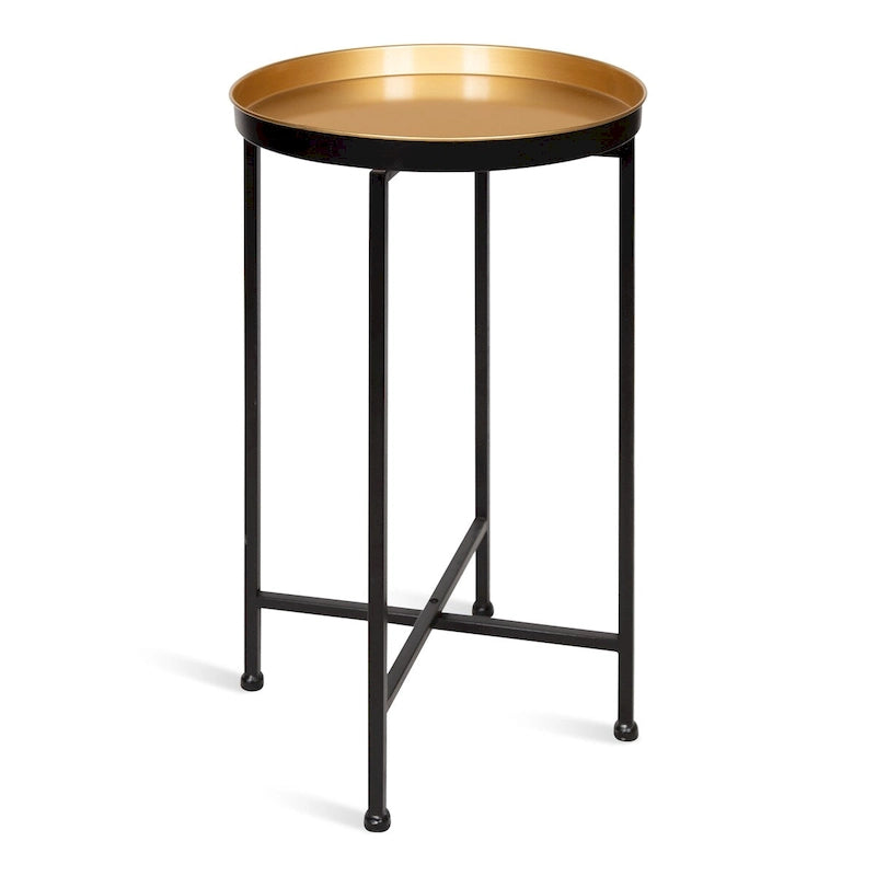 Plateau rond en métal Celia / Table d'appoint pliable - 14x14x25.75
